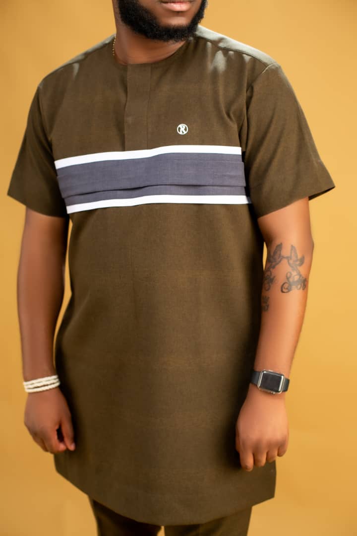 Horizontal Striped Army Green Kaftan - Image 5